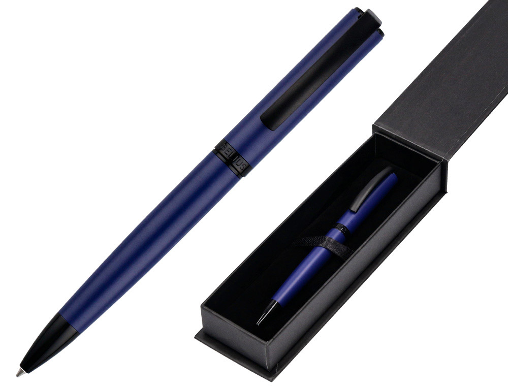 BOLIGRAFO BELIUS TURBO ALUMINIO COLOR AZUL Y NEGRO TINTA AZUL CAJA DE DISEO