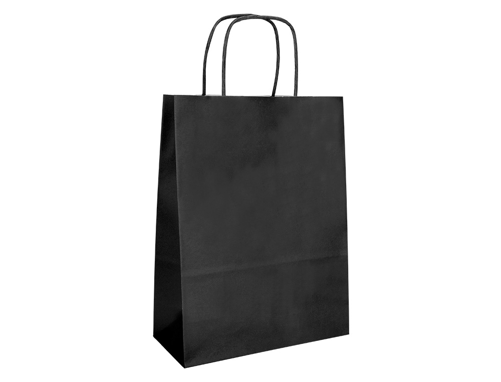 BOLSA PAPEL Q-CONNECT CELULOSA NEGRO M CON ASA RETORCIDA 270X370X12 MM