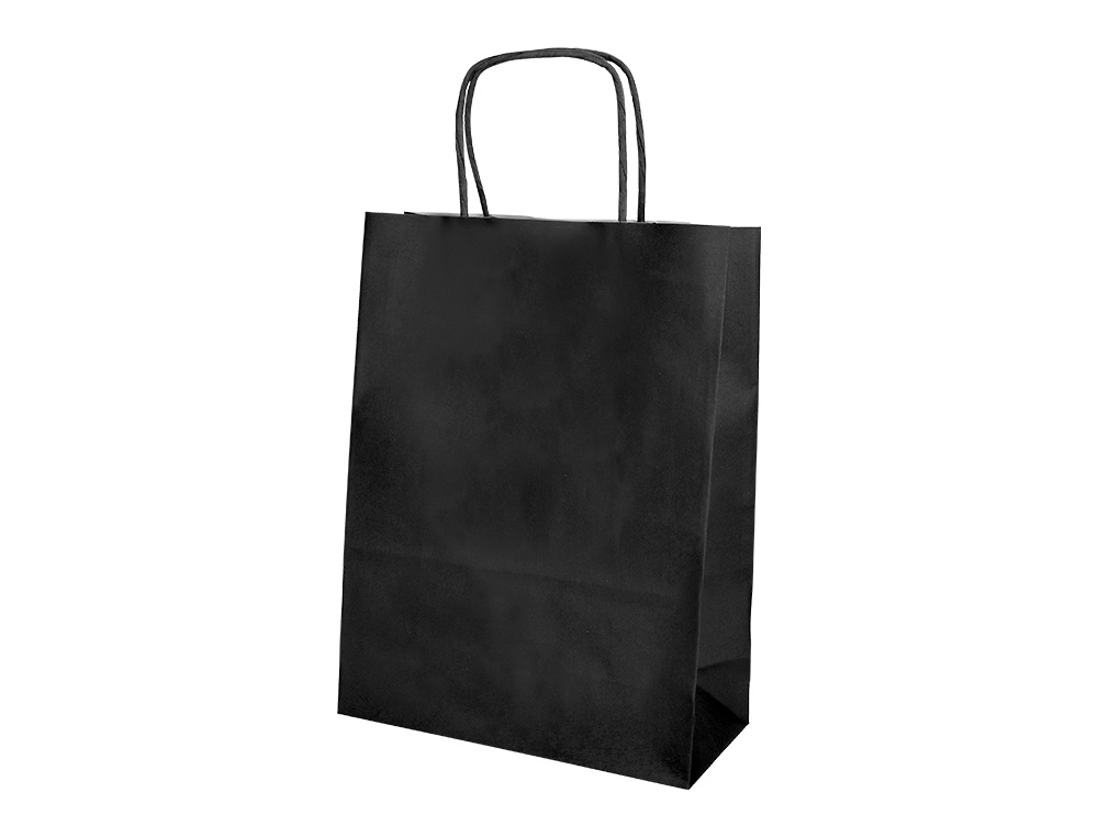 BOLSA PAPEL Q-CONNECT CELULOSA NEGRO M CON ASA RETORCIDA 270X370X12 MM