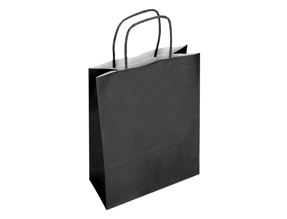 BOLSA PAPEL Q-CONNECT CELULOSA NEGRO M CON ASA RETORCIDA 270X370X12 MM