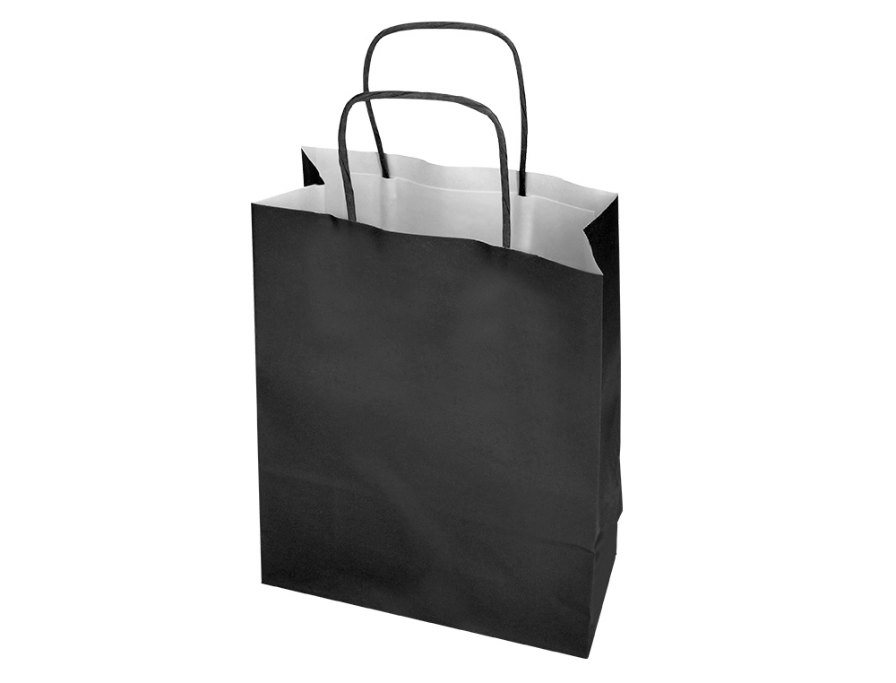 BOLSA PAPEL Q-CONNECT CELULOSA NEGRO M CON ASA RETORCIDA 270X370X12 MM