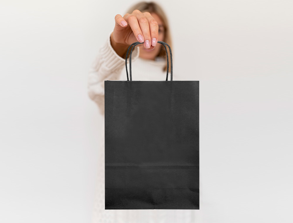 BOLSA PAPEL Q-CONNECT CELULOSA NEGRO M CON ASA RETORCIDA 270X370X12 MM