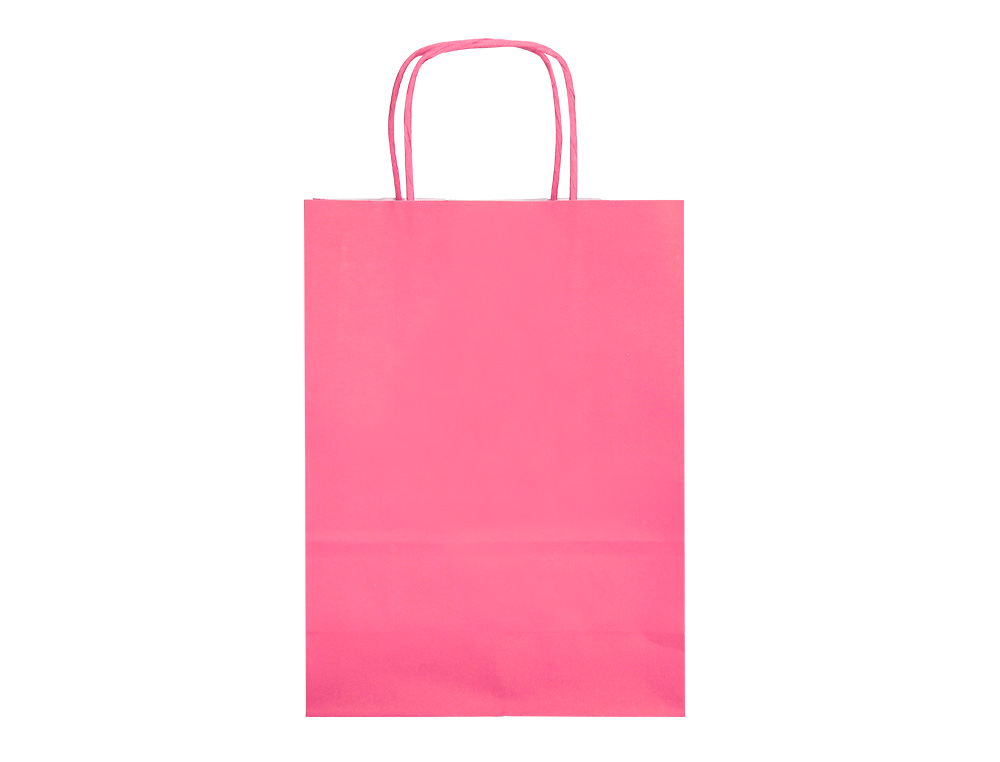 BOLSA PAPEL Q-CONNECT CELULOSA ROSA M CON ASA RETORCIDA 270X370X12 MM