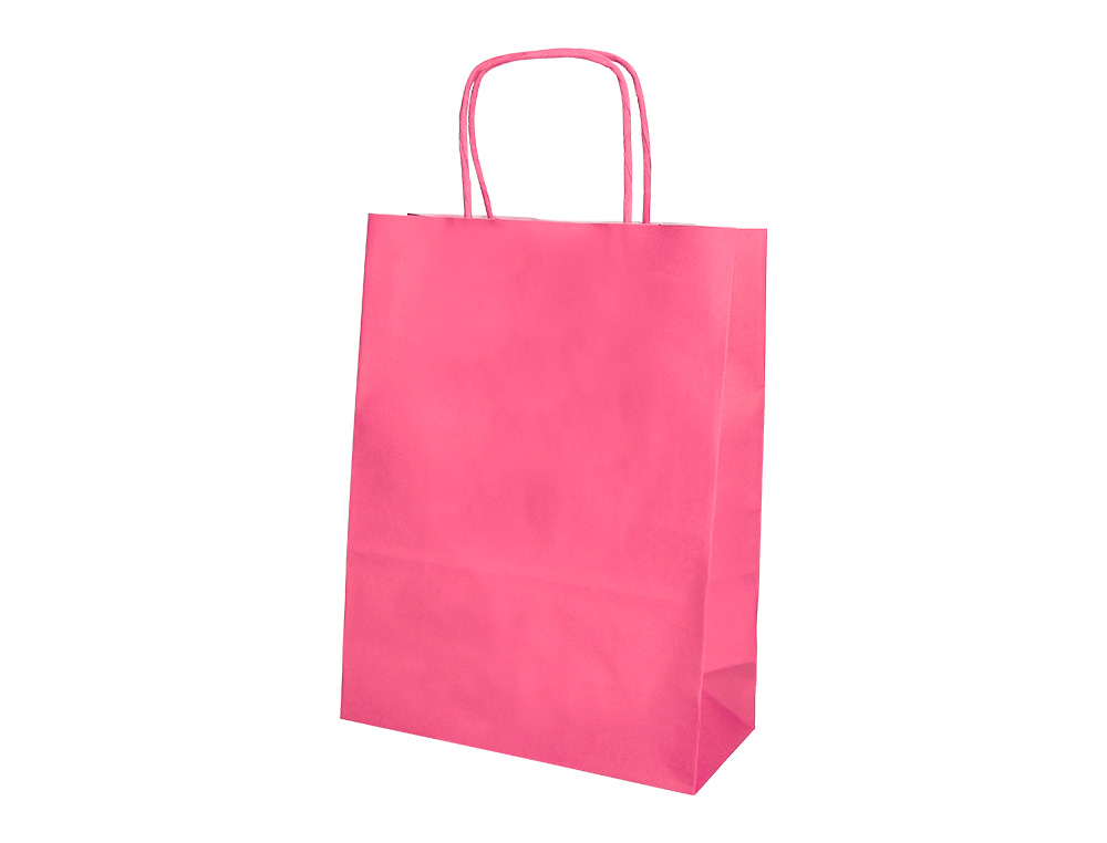 BOLSA PAPEL Q-CONNECT CELULOSA ROSA M CON ASA RETORCIDA 270X370X12 MM