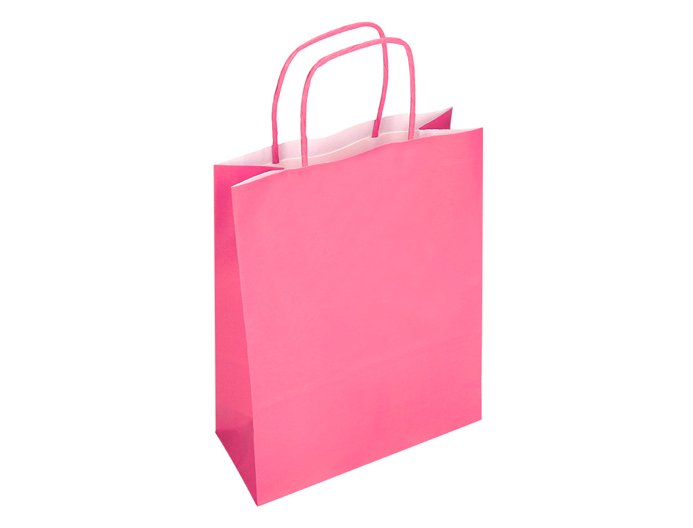 BOLSA PAPEL Q-CONNECT CELULOSA ROSA M CON ASA RETORCIDA 270X370X12 MM