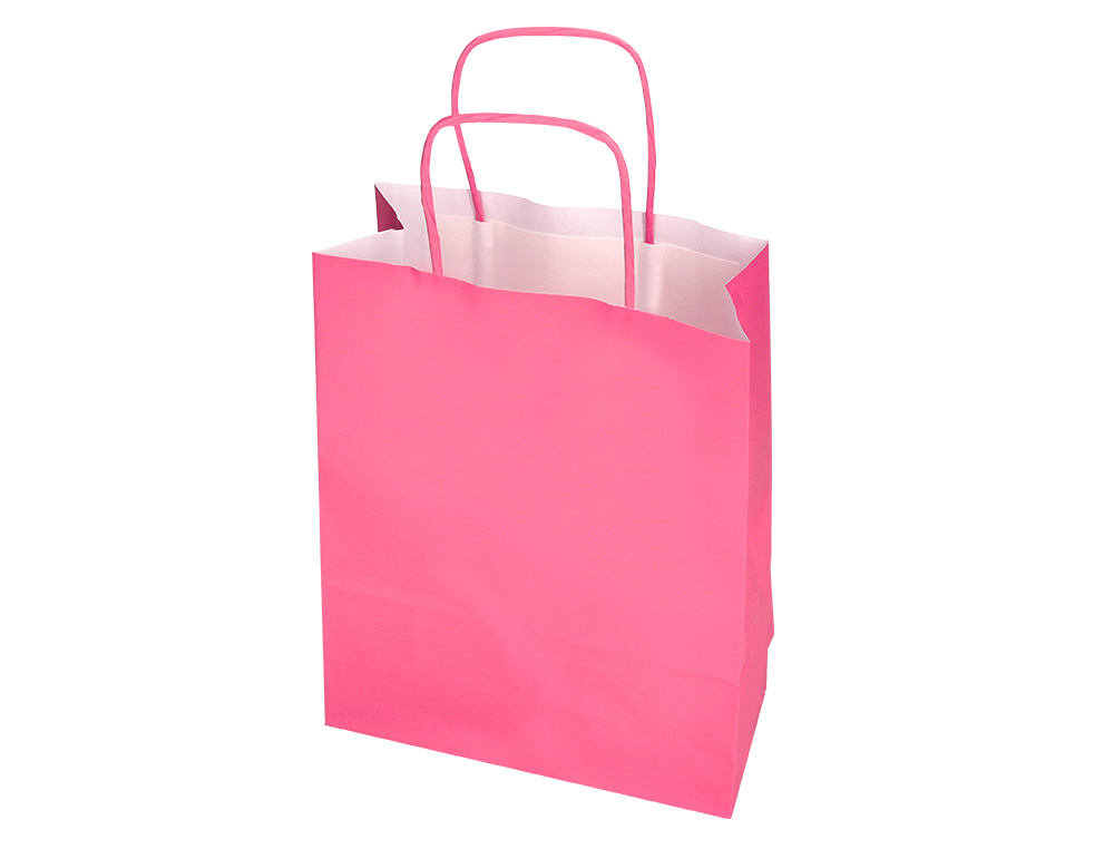 BOLSA PAPEL Q-CONNECT CELULOSA ROSA M CON ASA RETORCIDA 270X370X12 MM