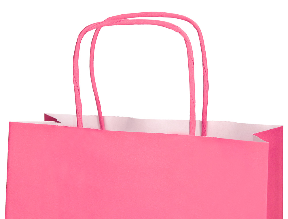 BOLSA PAPEL Q-CONNECT CELULOSA ROSA M CON ASA RETORCIDA 270X370X12 MM