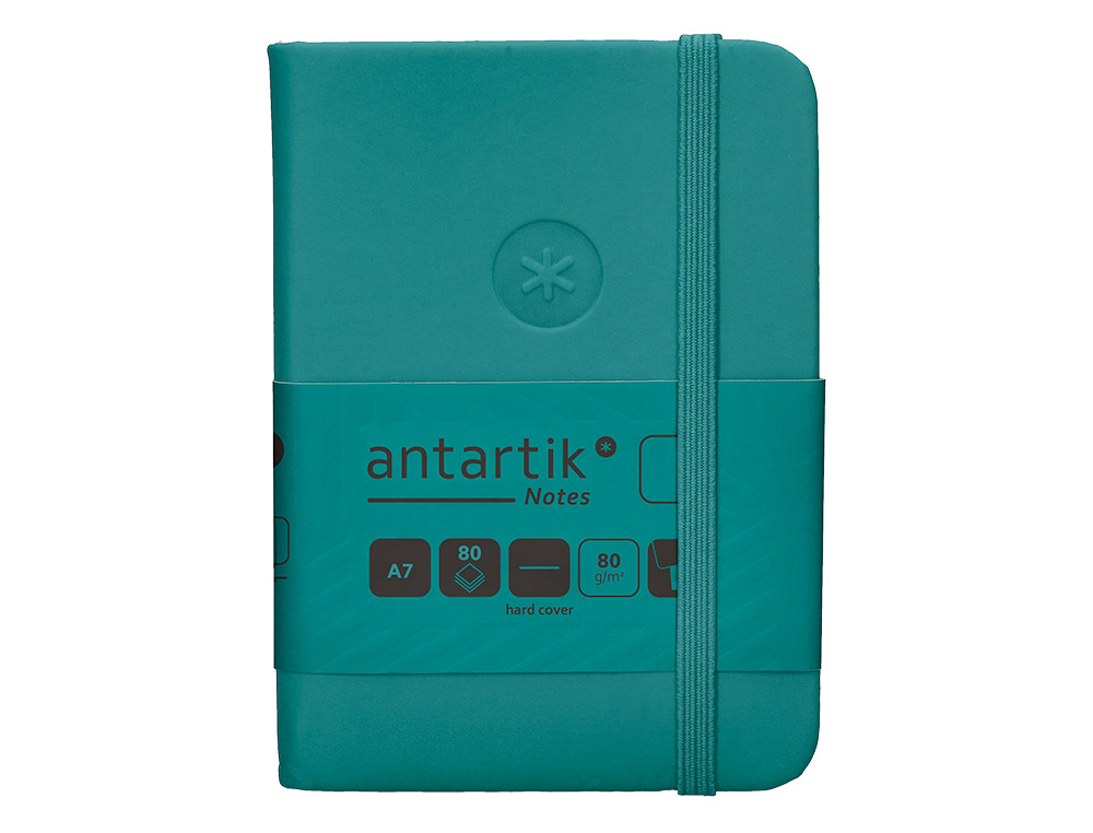 CUADERNO CON GOMILLA ANTARTIK NOTES TAPA DURA A7 HOJAS LISAS VERDE AGUAMARINA 80 HOJAS 80 GR FSC