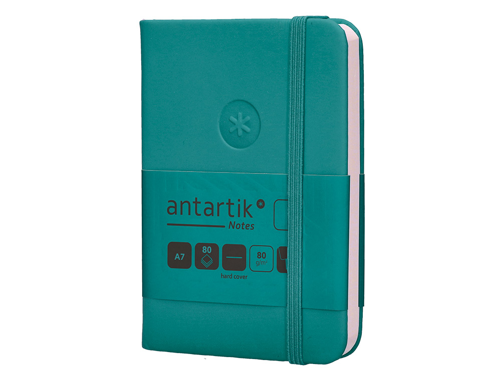 CUADERNO CON GOMILLA ANTARTIK NOTES TAPA DURA A7 HOJAS LISAS VERDE AGUAMARINA 80 HOJAS 80 GR FSC