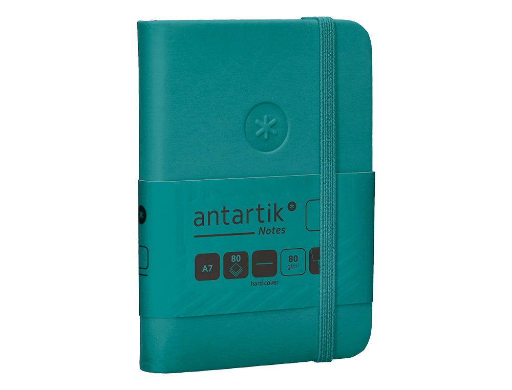 CUADERNO CON GOMILLA ANTARTIK NOTES TAPA DURA A7 HOJAS LISAS VERDE AGUAMARINA 80 HOJAS 80 GR FSC
