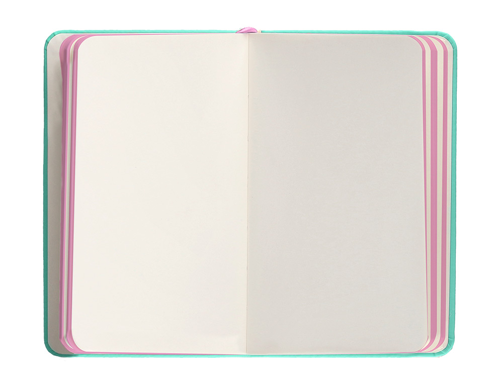 CUADERNO CON GOMILLA ANTARTIK NOTES TAPA DURA A6 HOJAS RAYAS ROSA Y TURQUESA 100 HOJAS 80 GR FSC