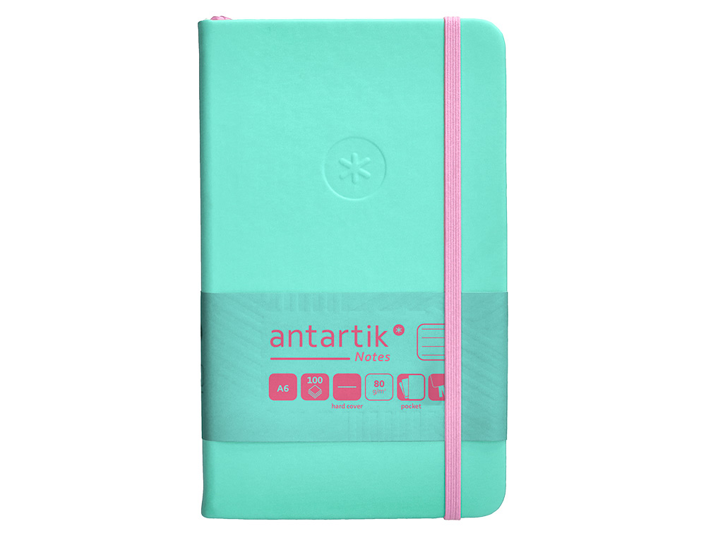 CUADERNO CON GOMILLA ANTARTIK NOTES TAPA DURA A6 HOJAS RAYAS ROSA Y TURQUESA 100 HOJAS 80 GR FSC