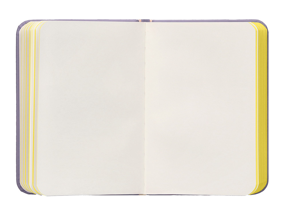 CUADERNO CON GOMILLA ANTARTIK NOTES TAPA DURA A7 HOJAS LISAS MORADO Y AMARILLO 80 HOJAS 80 GR FSC