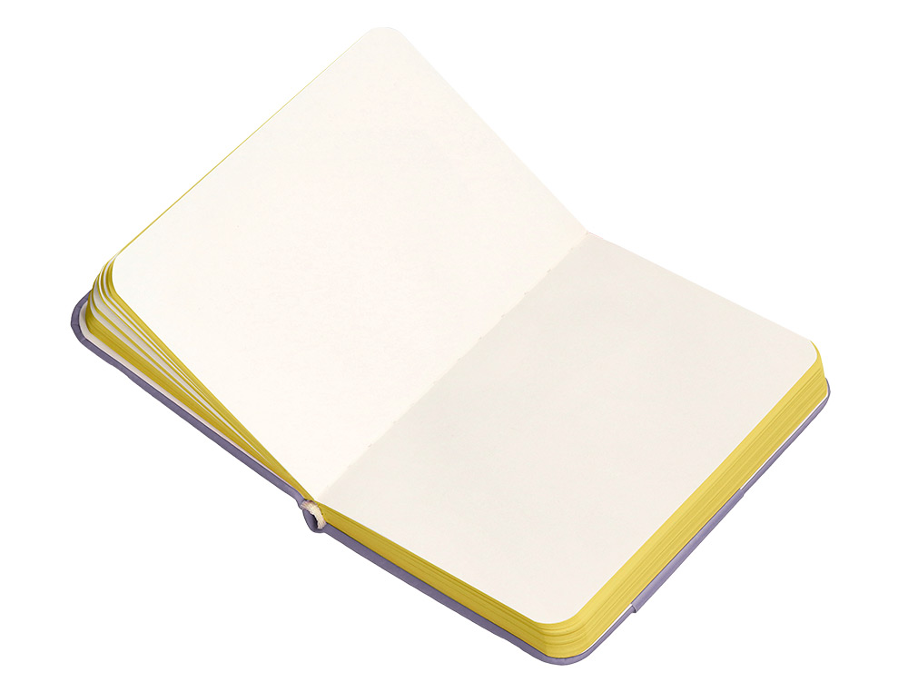 CUADERNO CON GOMILLA ANTARTIK NOTES TAPA DURA A7 HOJAS LISAS MORADO Y AMARILLO 80 HOJAS 80 GR FSC