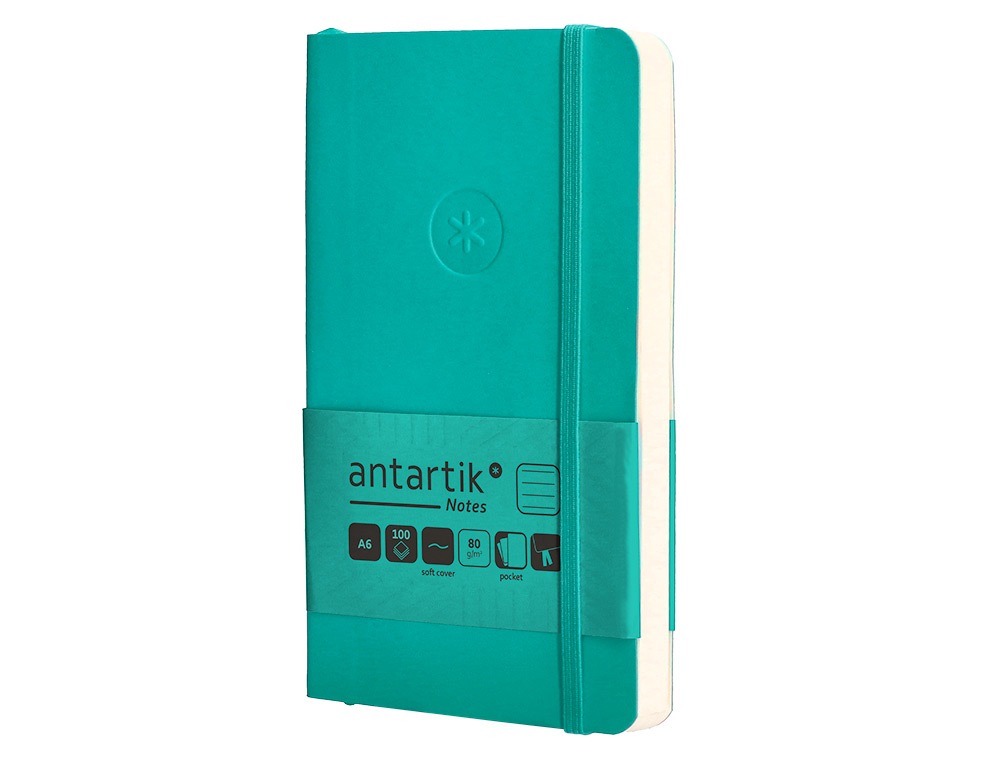 CUADERNO CON GOMILLA ANTARTIK NOTES TAPA BLANDA A6 RAYAS TURQUESA 100 HOJAS 80 GR FSC