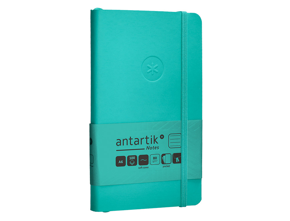 CUADERNO CON GOMILLA ANTARTIK NOTES TAPA BLANDA A6 RAYAS TURQUESA 100 HOJAS 80 GR FSC