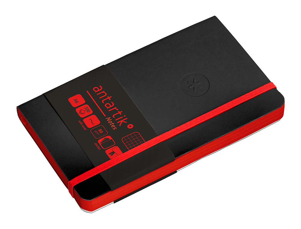 CUADERNO CON GOMILLA ANTARTIK NOTES TAPA BLANDA A6 CUADRICULA NEGRO Y ROJO 100 HOJAS 80 GR FSC
