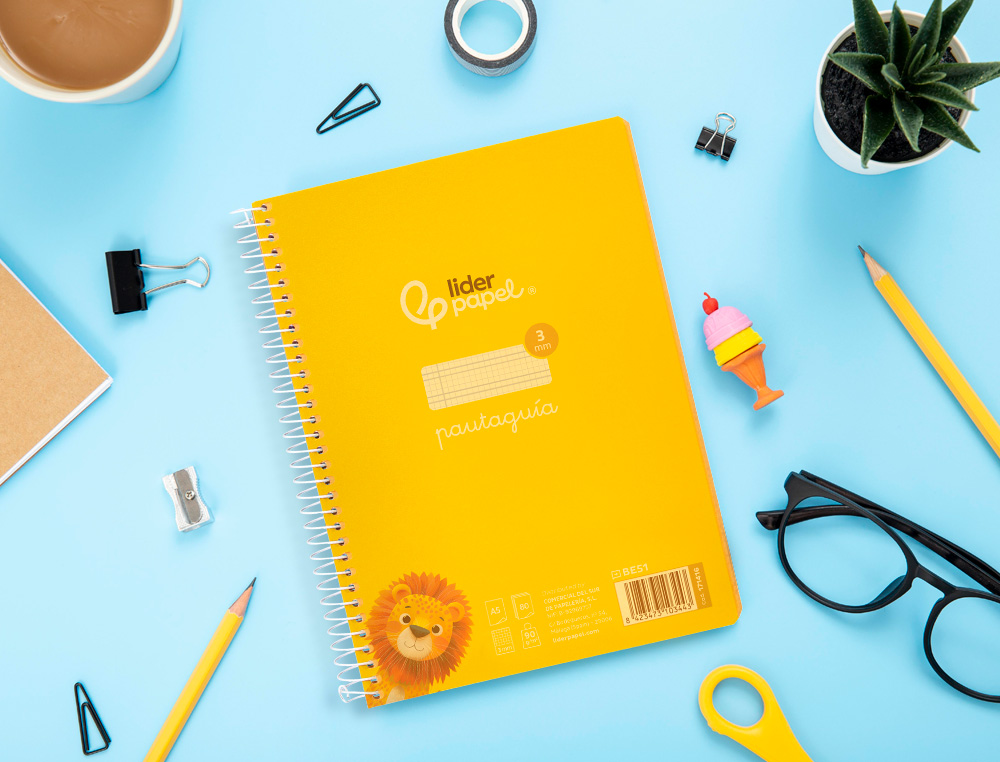 CUADERNO ESPIRAL LIDERPAPEL A5 PAUTAGUIA TAPA PLASTICO 80H 90GR CUADRO PAUTADO 3 MM CON MARGEN COLOR AMARILLO