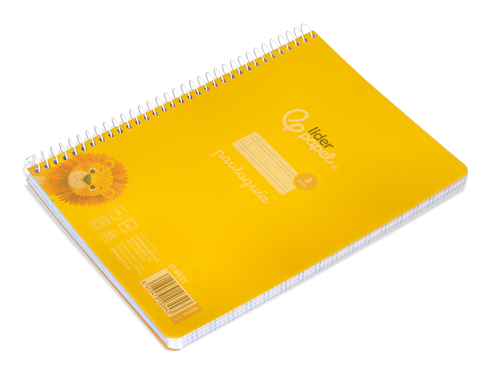 CUADERNO ESPIRAL LIDERPAPEL A5 PAUTAGUIA TAPA PLASTICO 80H 90GR CUADRO PAUTADO 3 MM CON MARGEN COLOR AMARILLO
