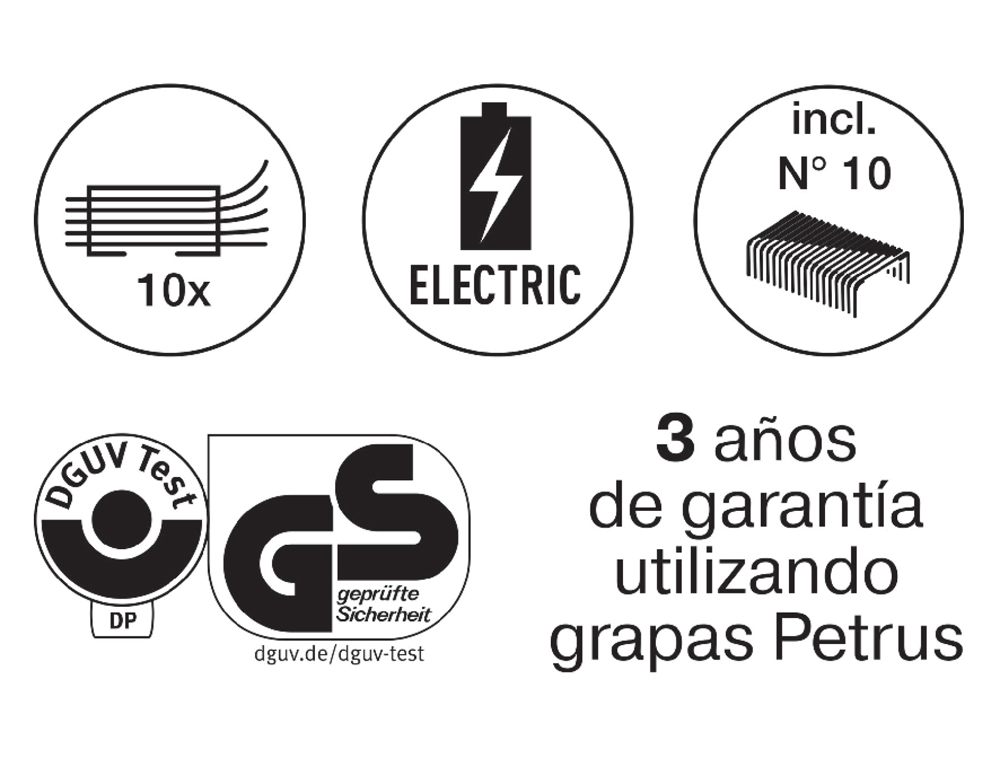 GRAPADORA PETRUS ELECTRICA E-310 CONTACTLESS ROJO METALIZADO CAPACIDAD 12 HOJAS USA GRAPAS N 10
