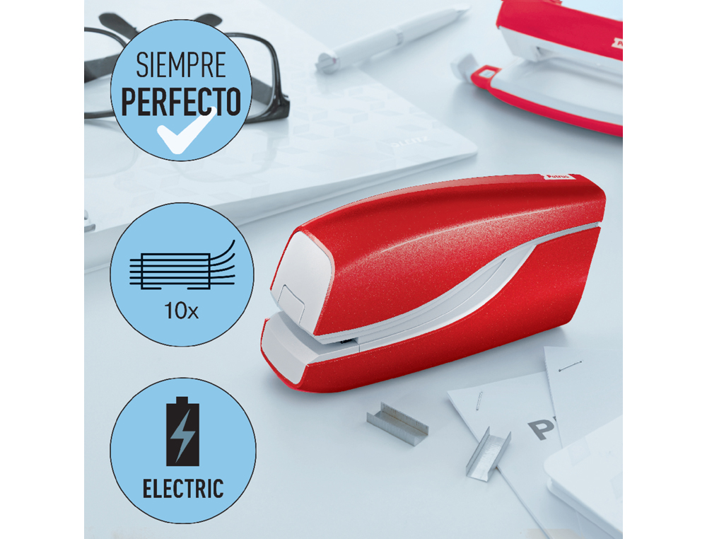 GRAPADORA PETRUS ELECTRICA E-310 CONTACTLESS ROJO METALIZADO CAPACIDAD 12 HOJAS USA GRAPAS N 10