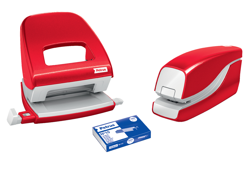 GRAPADORA PETRUS ELECTRICA E-310 CONTACTLESS ROJO METALIZADO CAPACIDAD 12 HOJAS USA GRAPAS N 10